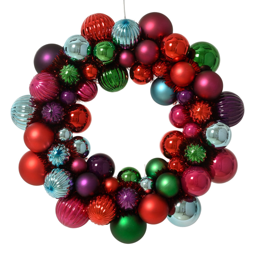 15" Multicolor Shiny & Matte Shatterproof Ball Wreath