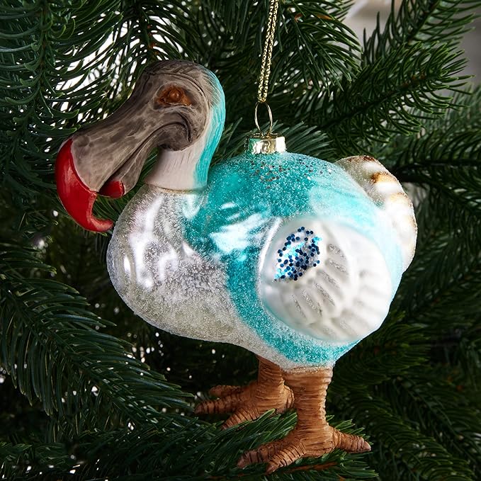 5" Dodo Blue Bird Glass Ornament Set Of 6