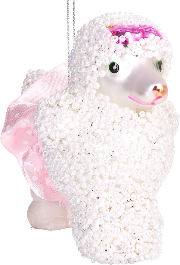 Caniche blanco de 4" con adornos de cristal de falda rosa, juego de 6