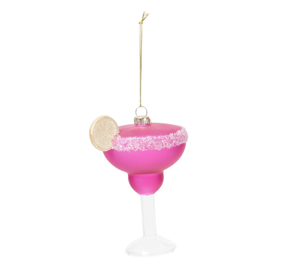4" Pink Margarita Glass Ornament Set Of 6