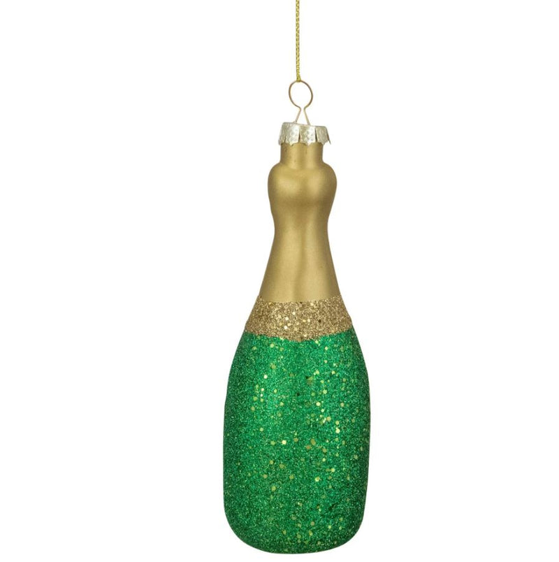 Botella de champán dorada de 5,5" con adorno verde brillante, juego de 6