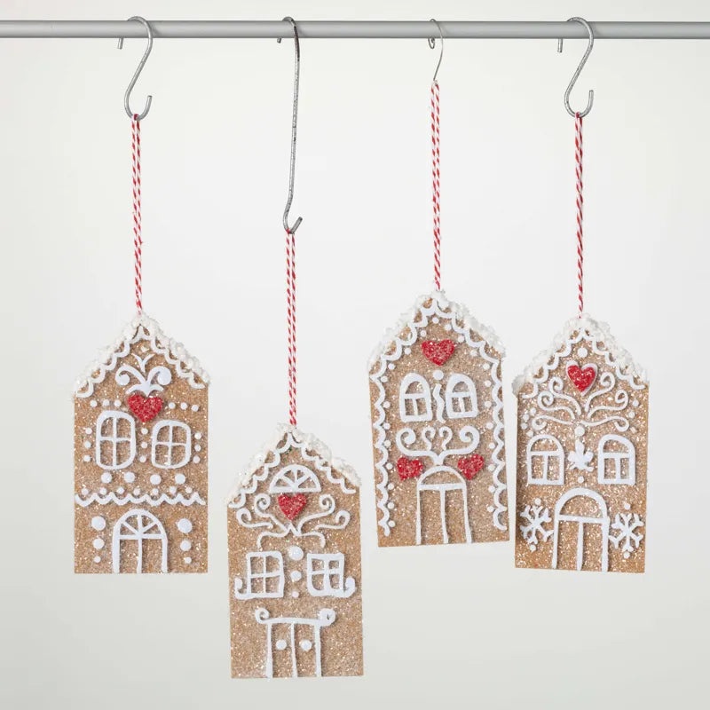 7" Gingerbread House Ornament Assorted Set Of 4