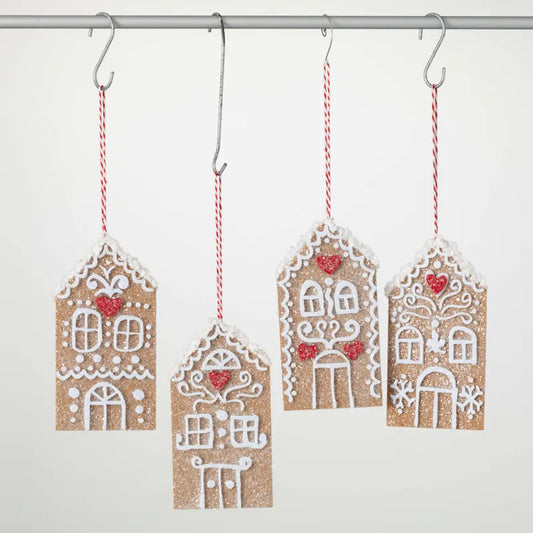 7" Gingerbread House Ornament Assorted Set Of 4