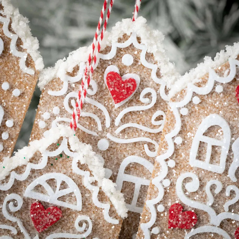 7" Gingerbread House Ornament Assorted Set Of 4