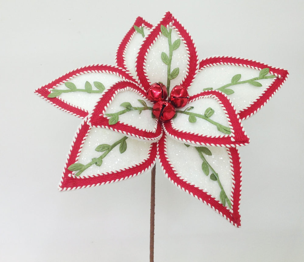 13" Red & White Holy Poinsettia Assorted Set Of 12