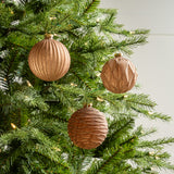 4" Copper Glitter Glass Ball Ornament Assorted Set Of 12