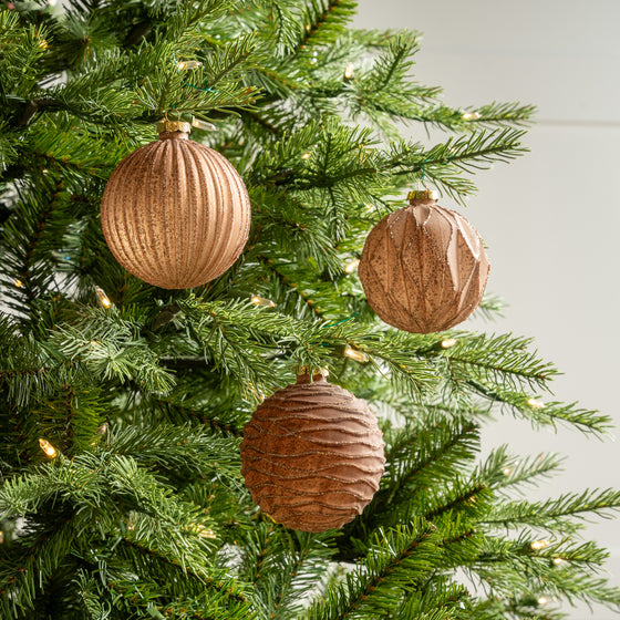 4" Copper Glitter Glass Ball Ornament Assorted Set Of 12