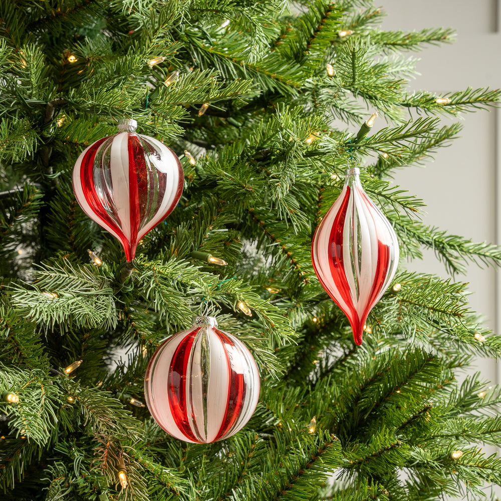 4" Red & Clear Striped Ornament Assorted Set Of 12