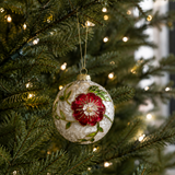 6" Ivory Holly Flower Ball Ornament Set of 4