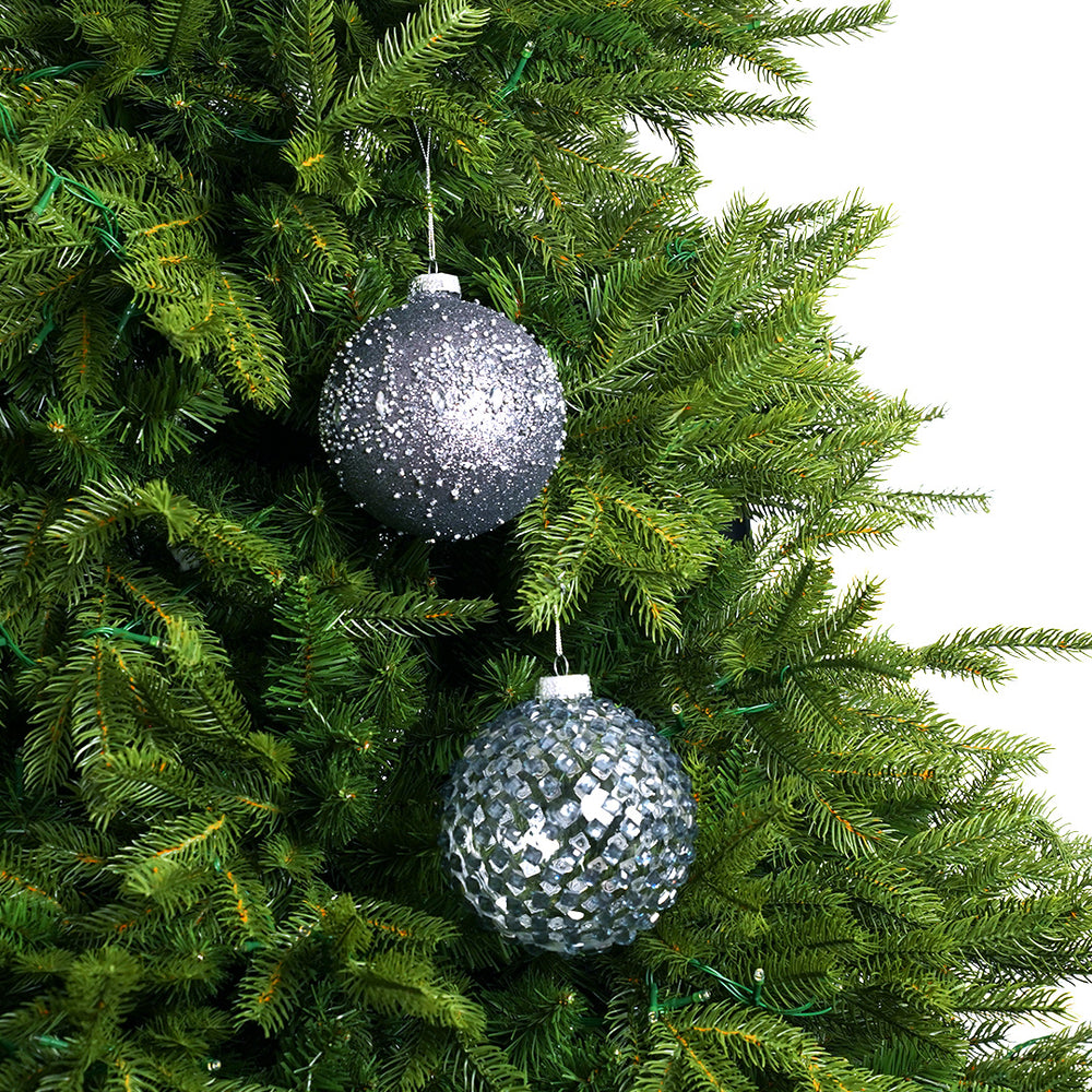 5" Grey Jewel Glass Ball Ornament Assorted Set Of 9