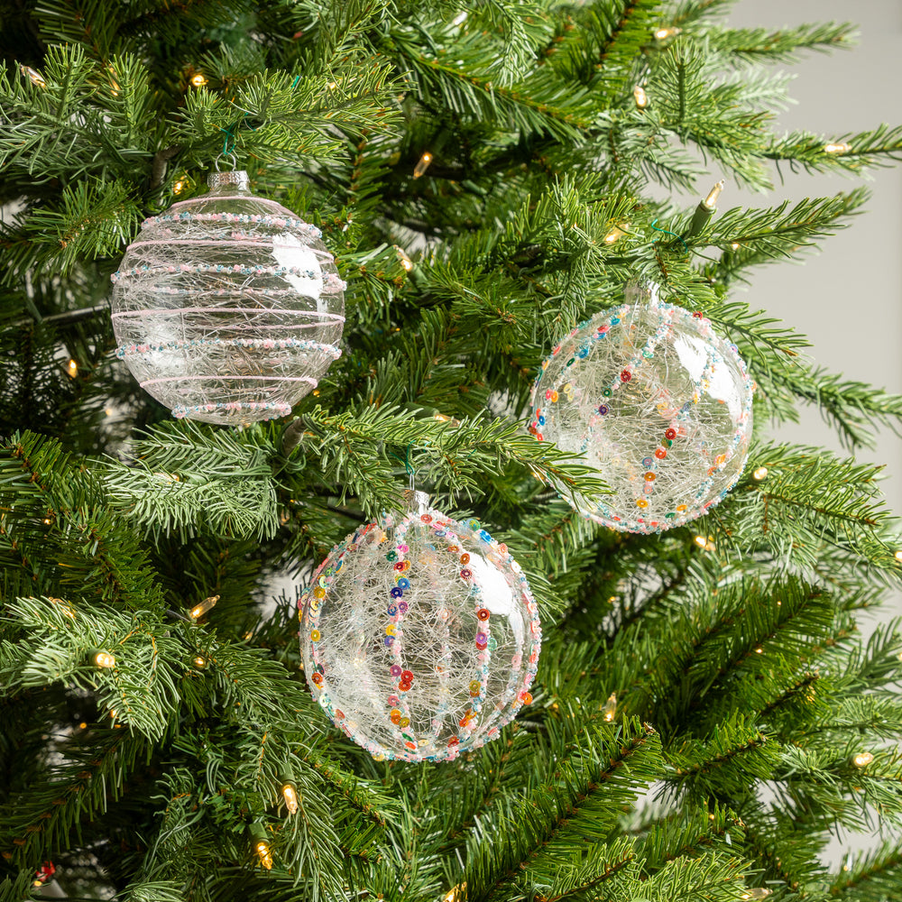 5" Clear Glass Spun Ornament Set Of 9