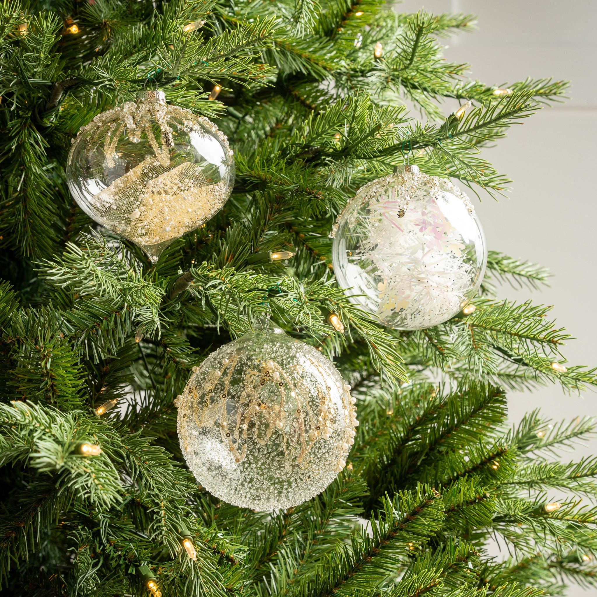 5 Clear Glass Spun Ornament Set of 12