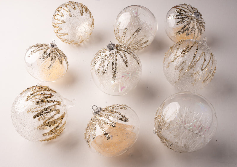 5" Cellini Clear Glass Ornament Assorted Set Of 9