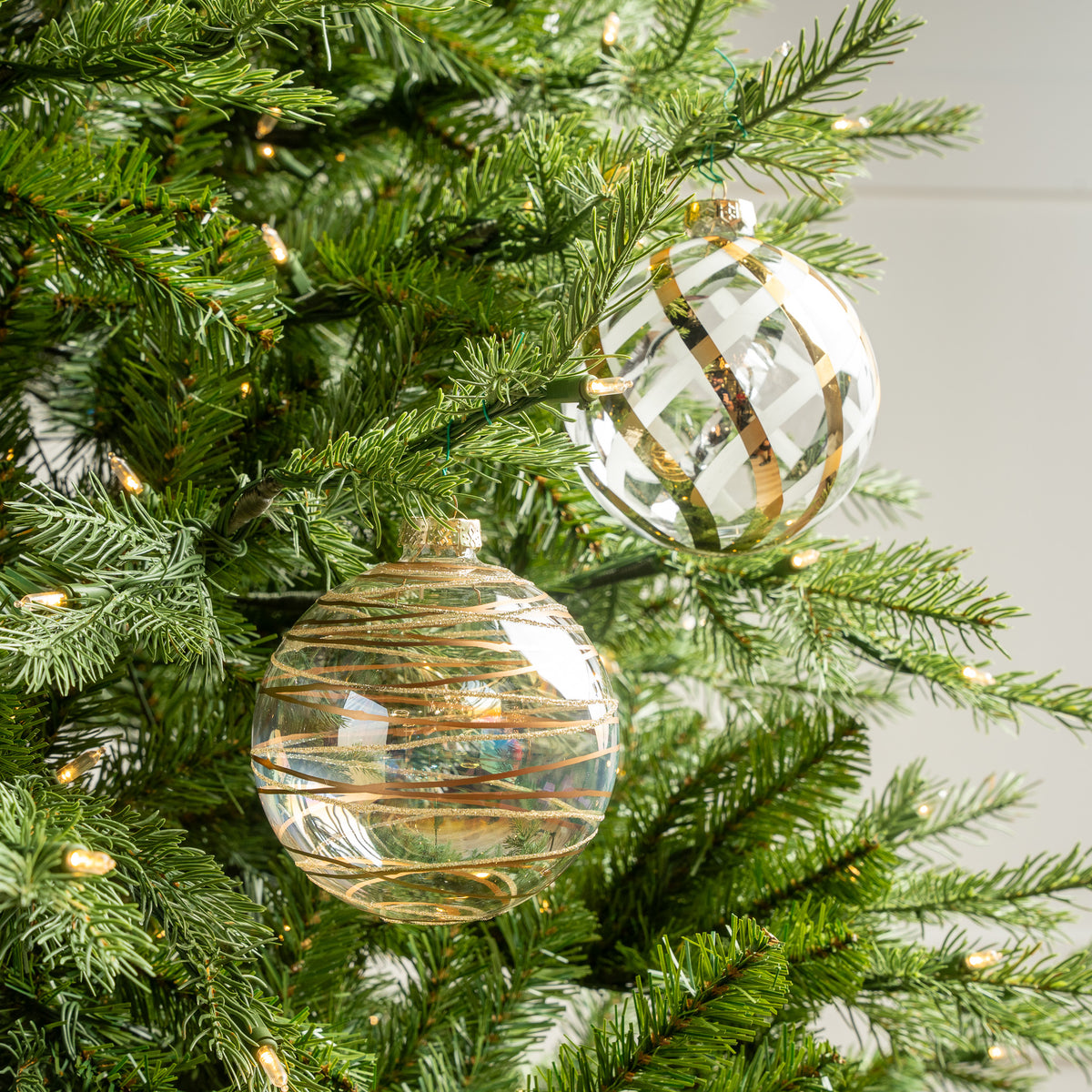 5" Gold Clear Ball Ornament Assorted Set Of 12