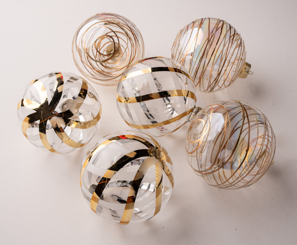 5" Gold Clear Ball Ornament Assorted Set Of 12