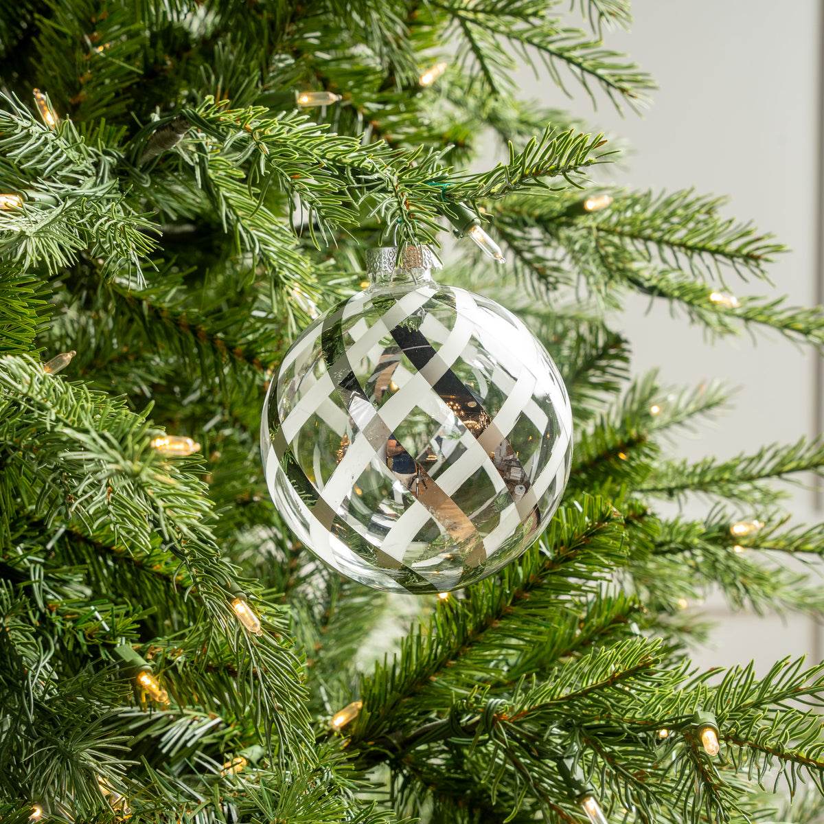 5" Silver Clear Ball Ornament Set Of 9