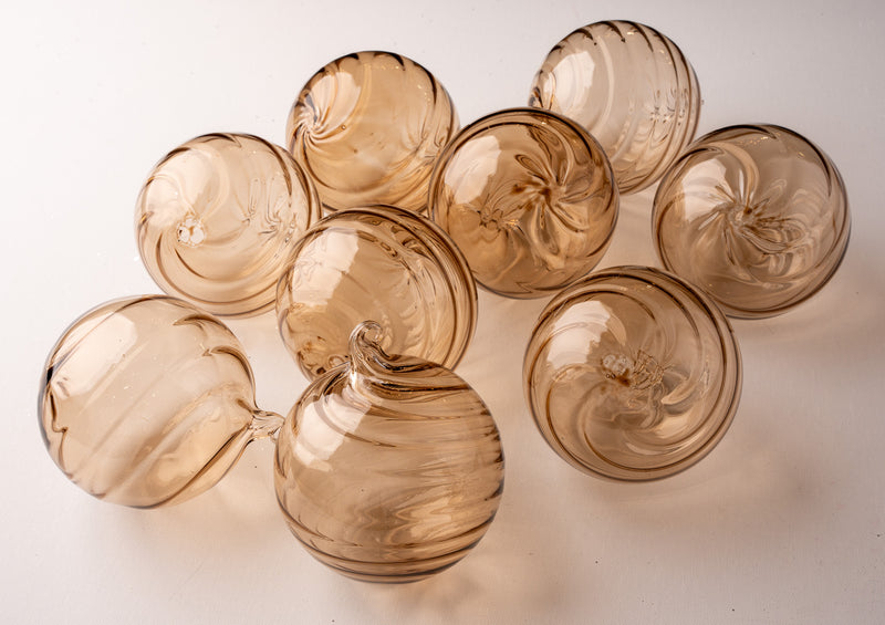 5" Clear Gold Thick Glass Ball Ornament Set Of 9