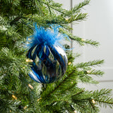 5" Feathered Glass Ball Ornament Set Of 9