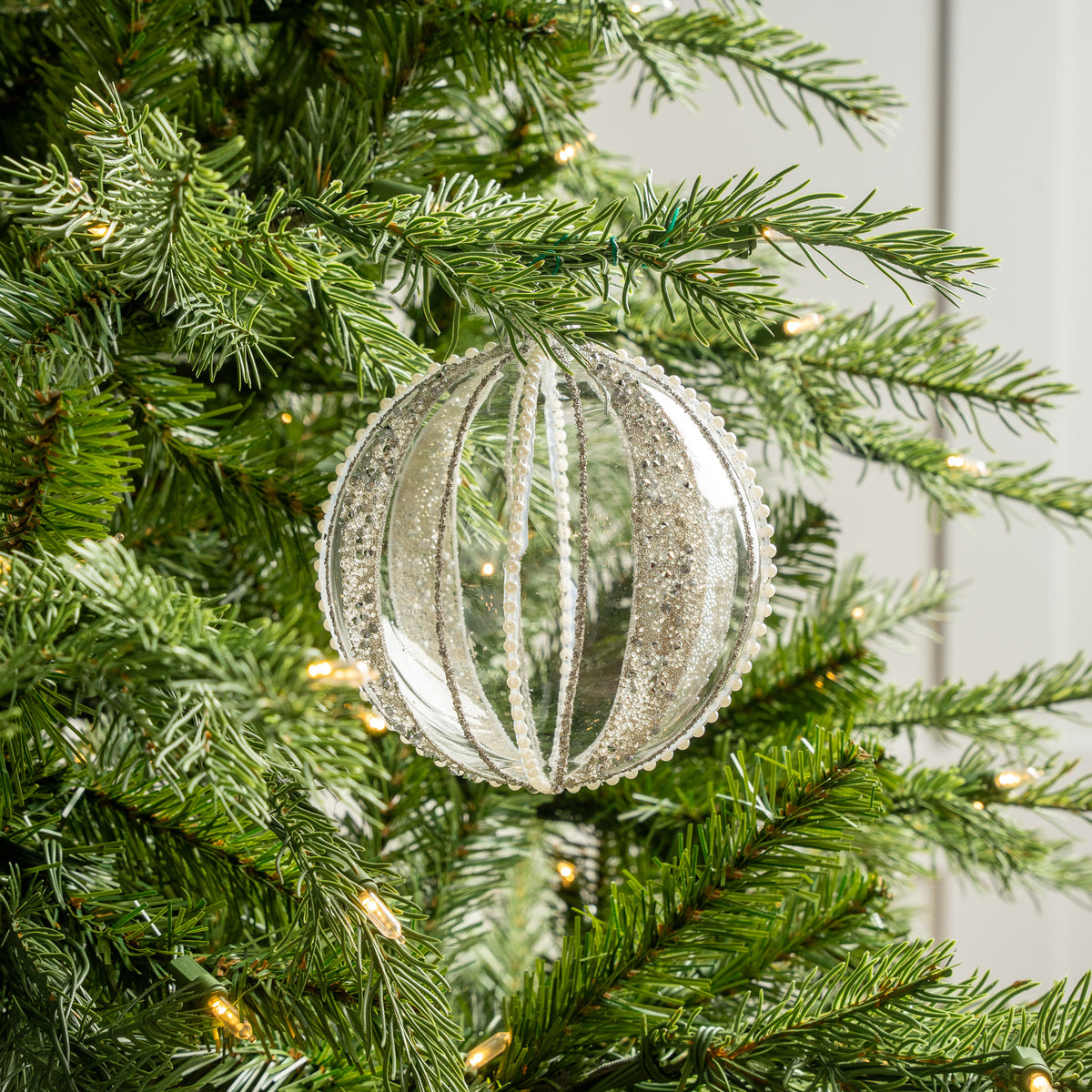 5" Clear Celline Pearled Ball Ornament Set Of 9