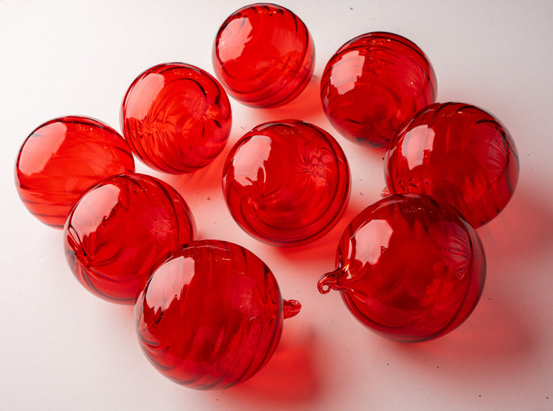 5" Clear Red Glass Ball Ornament Set Of 9