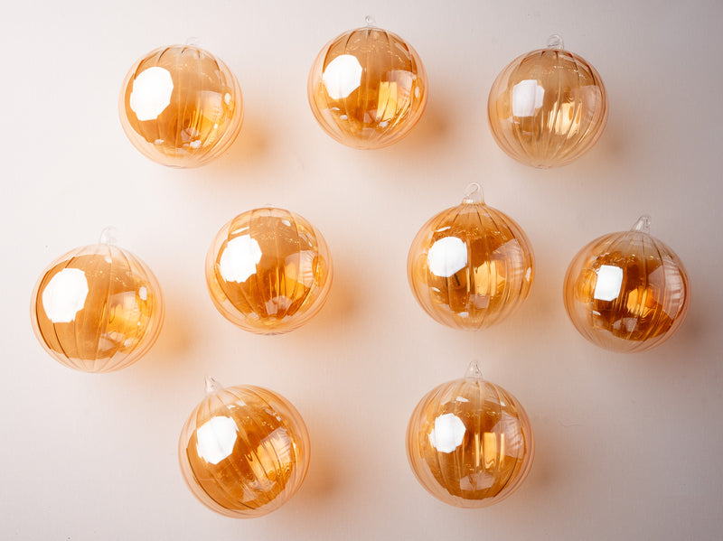 5" Clear Copper Glass Ball Ornament Set Of 9