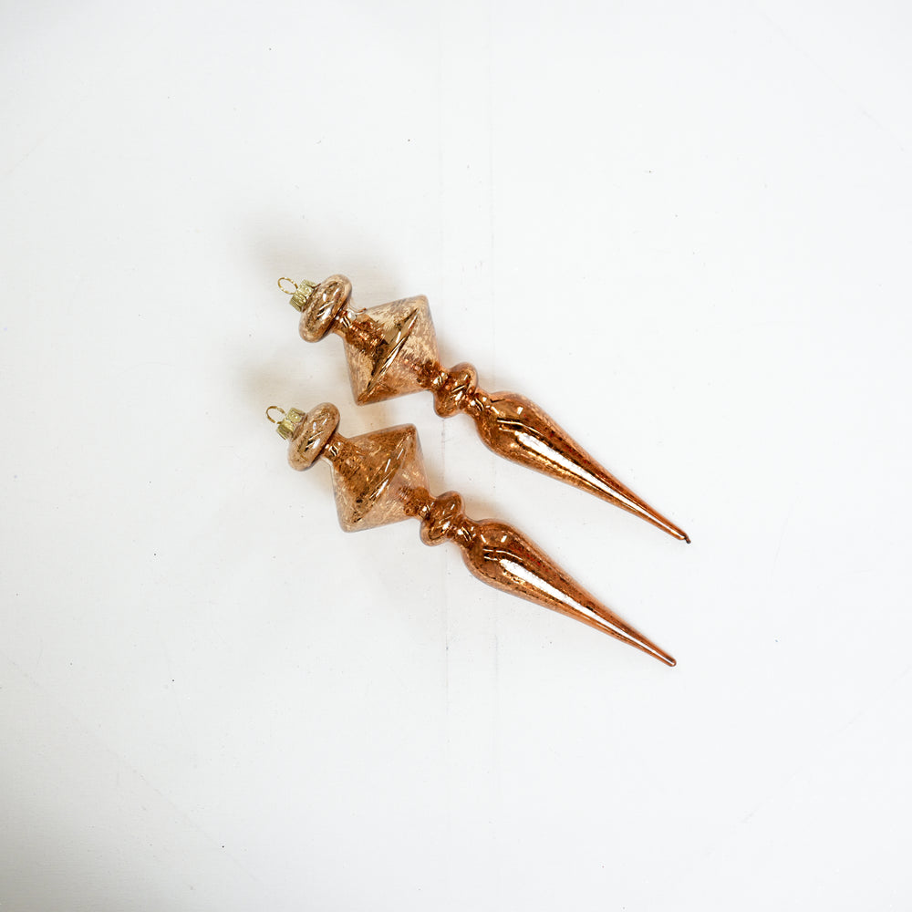 13" Antique Gold Glass Finial Ornament Set of 2