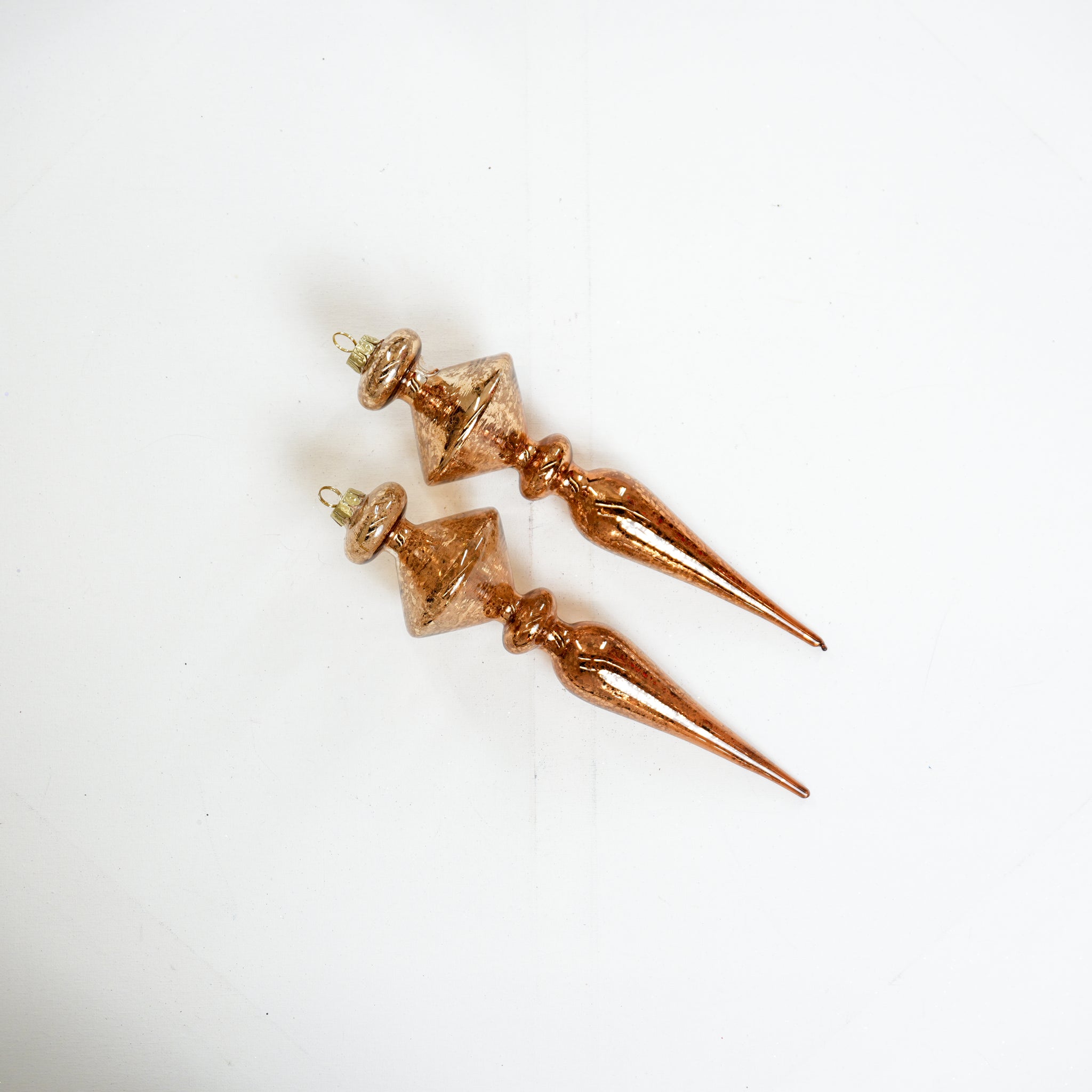 13" Antique Gold Glass Finial Ornament Set of 2