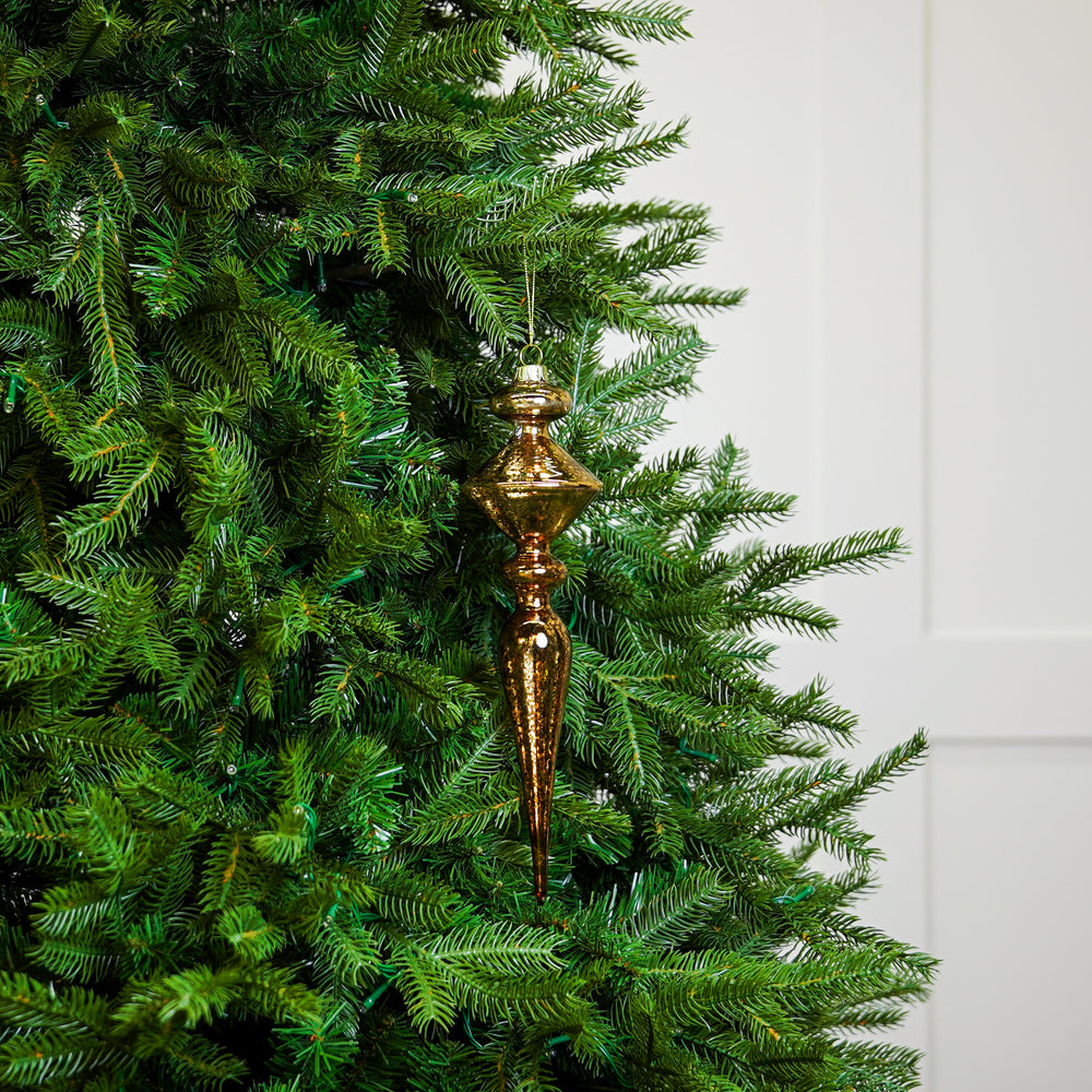 13" Antique Gold Glass Finial Ornament Set of 2