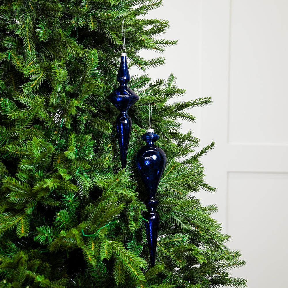 15" Blue Glass Finial Ornament Set of 2