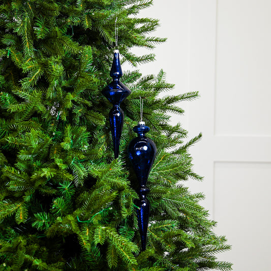 Juego de 2 adornos azules de cristal de 38 cm con remate