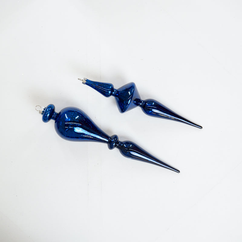 Juego de 2 adornos azules de cristal de 38 cm con remate