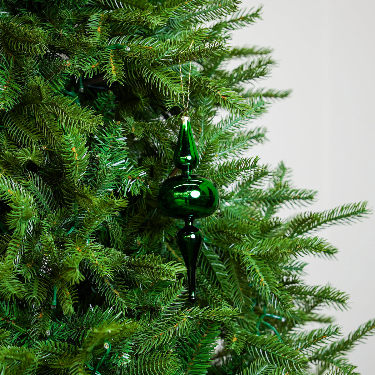 9" Green Glass Finial Ornament Set Of 2