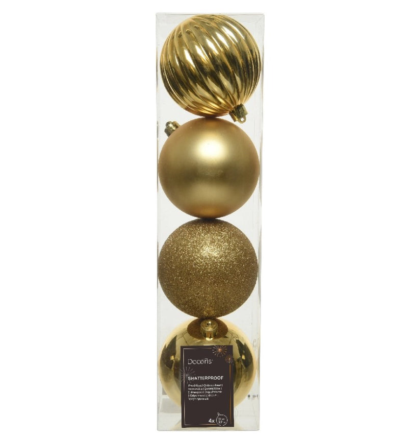 4" Shiny, Matte & Glitter Shatterproof Ball Ornament Assorted Set Of 24