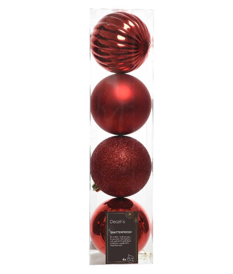 4" Shiny, Matte & Glitter Shatterproof Ball Ornament Assorted Set Of 24