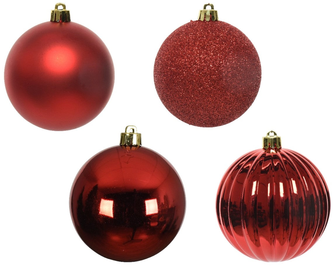 4" Shiny, Matte & Glitter Shatterproof Ball Ornament Assorted Set Of 24