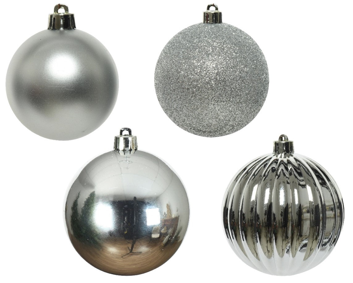 4" Shiny, Matte & Glitter Shatterproof Ball Ornament Assorted Set Of 24