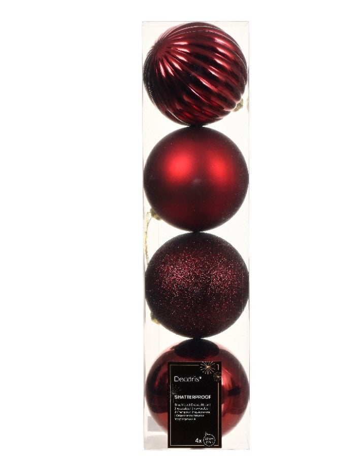4" Shiny, Matte & Glitter Shatterproof Ball Ornament Assorted Set Of 24