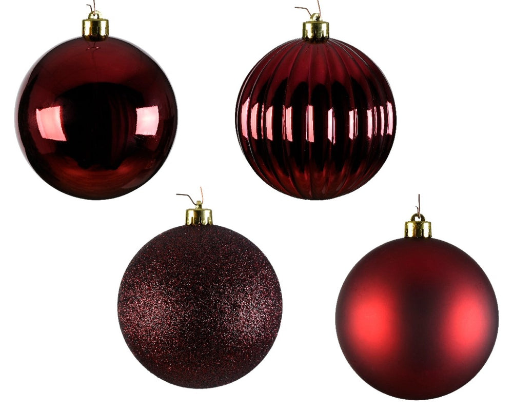 4" Shiny, Matte & Glitter Shatterproof Ball Ornament Assorted Set Of 24
