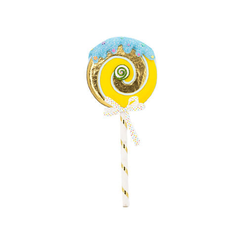 24" Pinchos de piruleta con espirales amarillas y doradas con glaseado azul, juego de 4