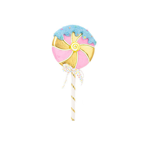 28" piruleta en espiral rosa y dorada con glaseado azul, juego de 2