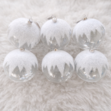 6" Clear Snowy Glass Ball Ornament Set Of 6