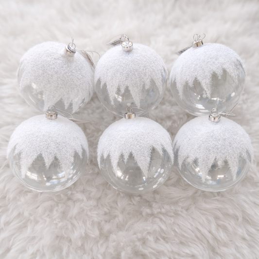 Set de 6 Adornos de Bola de Cristal Transparente Nevado de 6"