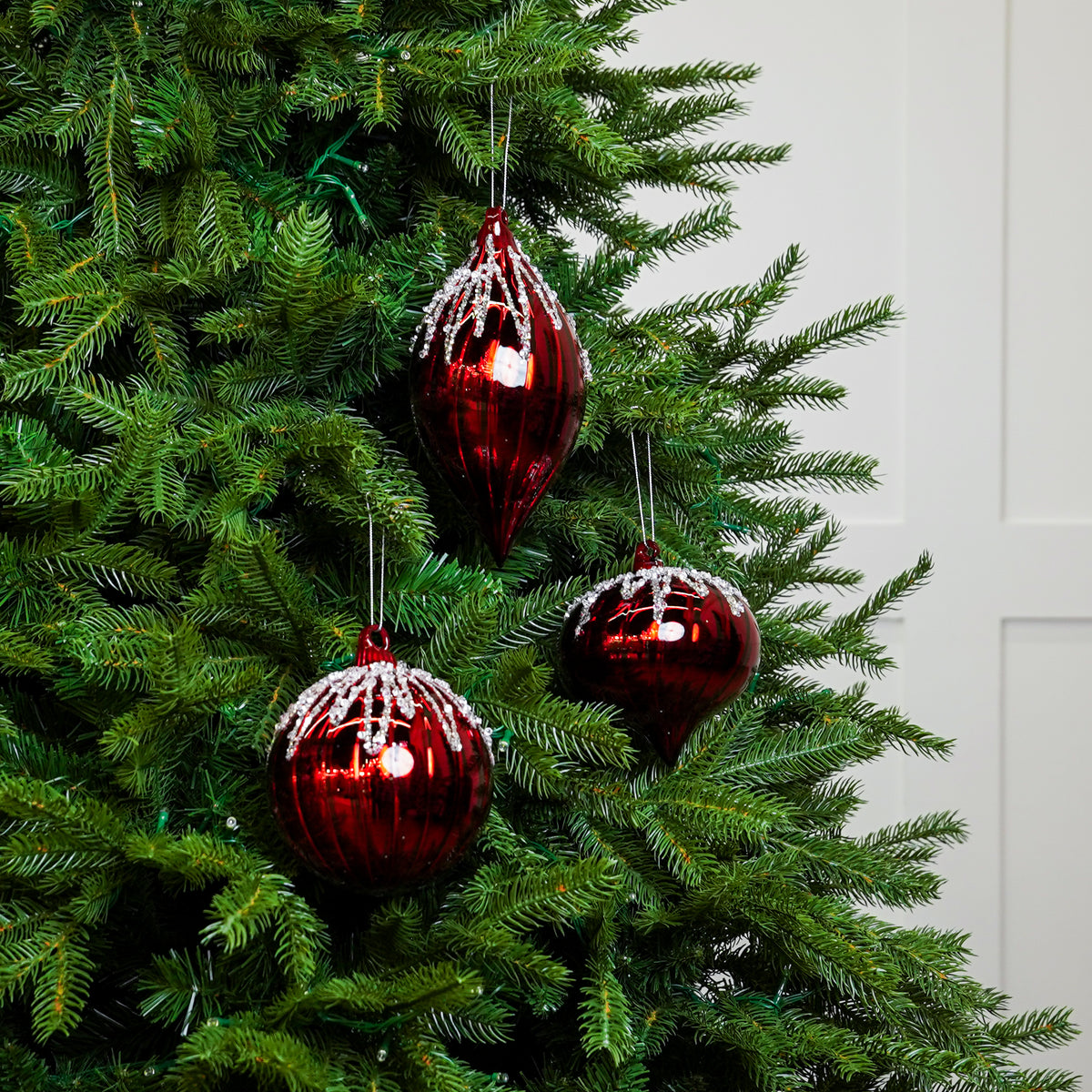 5" Red Beaded Glass Ornament Assorted Set Of 9