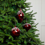 5" Red Beaded Glass Ornament Assorted Set Of 9