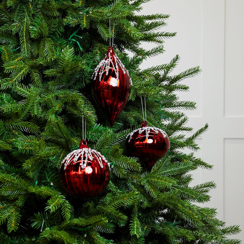 5" Red Beaded Glass Ornament Assorted Set Of 9