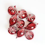 5" Red Beaded Glass Ornament Assorted Set Of 9