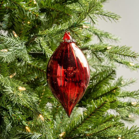 8" Red Beaded Finial Ornament Set Of 6