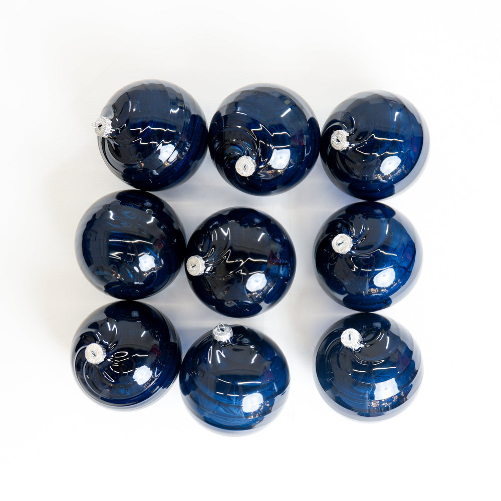 5" Blue Swirl Glass Ball Ornament Set Of 9