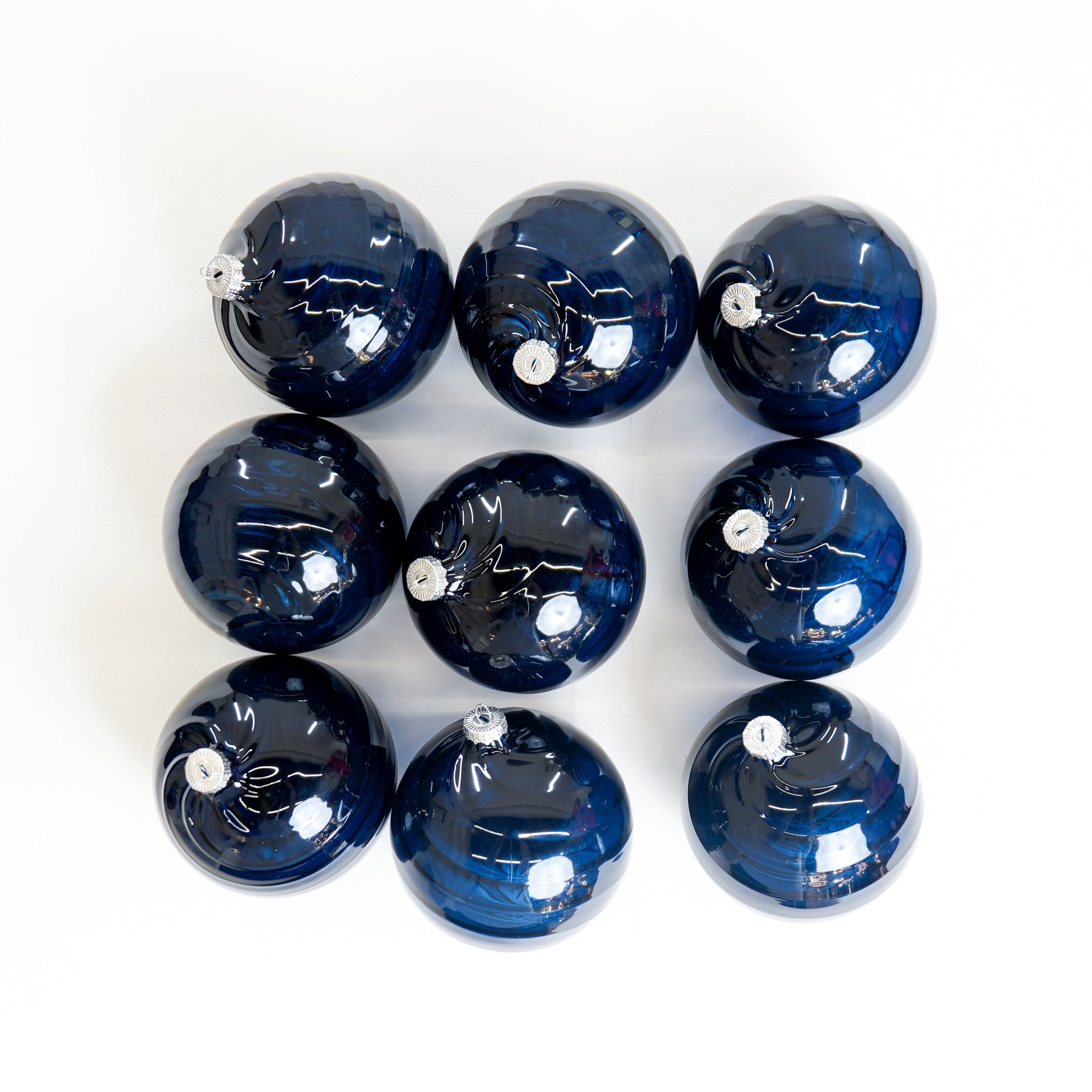 5" Blue Swirl Glass Ball Ornament Set Of 9