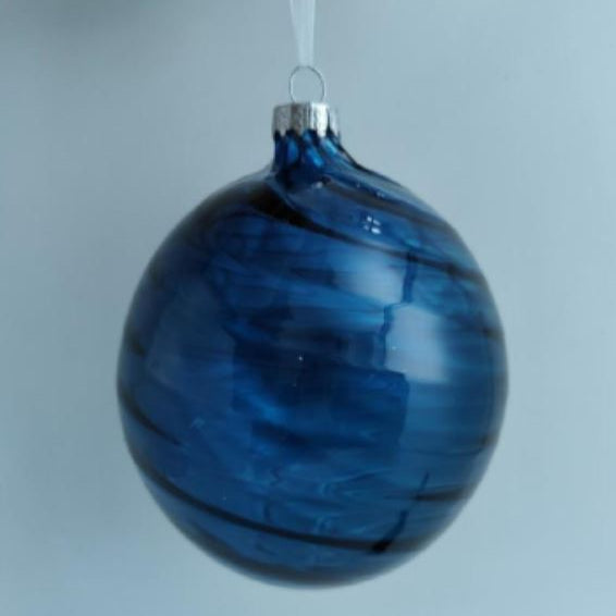 5" Blue Swirl Glass Ball Ornament Set Of 9